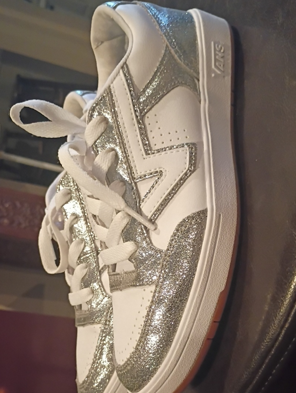 Vans Women's White and Silver Glitter Low-Top Sneakers - Picture 9 of 14